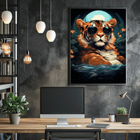 Tiger in Sunglasses Moonlit Jungle Animal Poster