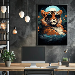 Tiger in Sunglasses Moonlit Jungle Animal Poster