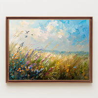 Vibrant Meadow Impressionist Poster with Soaring Birds