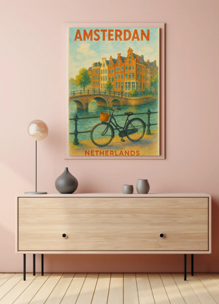 Amsterdam Netherlands Bike Canal Charm Travel Poster