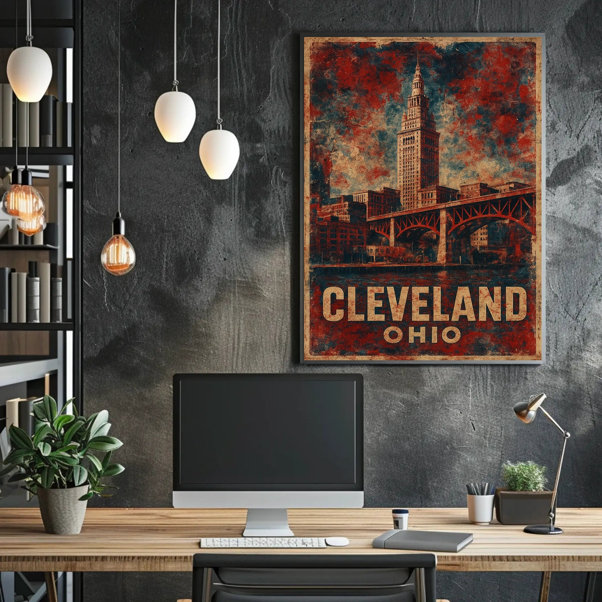 Cleveland Terminal Tower Vintage Travel Poster