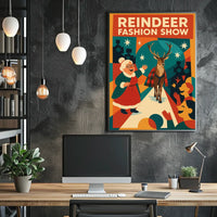 Reindeer Fashion Show Holiday Retro Vintage Artistic Poster