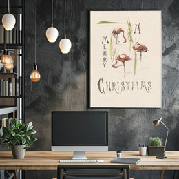 Flamingo Trio Merry Christmas Poster