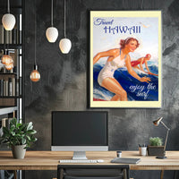 Hawaii Vintage Surfing Travel Artwork from the 1950s Travel Poster