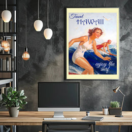 Hawaii Vintage Surfing Travel Artwork from the 1950s Travel Poster