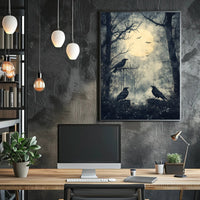 Moonlit Forest With Ravens Poster