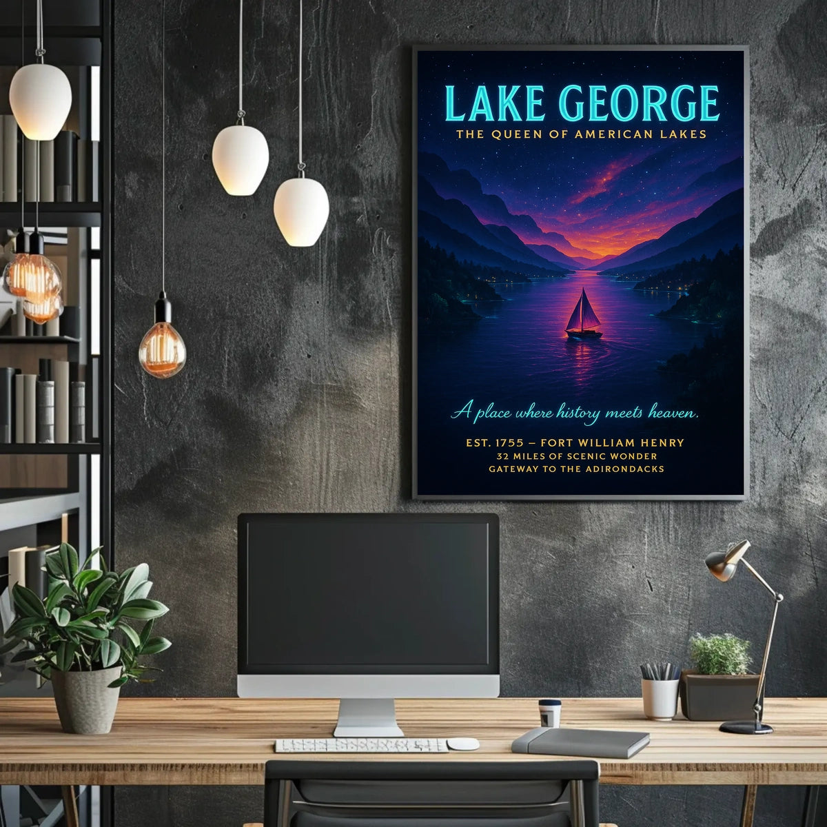 Lake George Vintage Twilight Poster: Serene Scenic Beauty