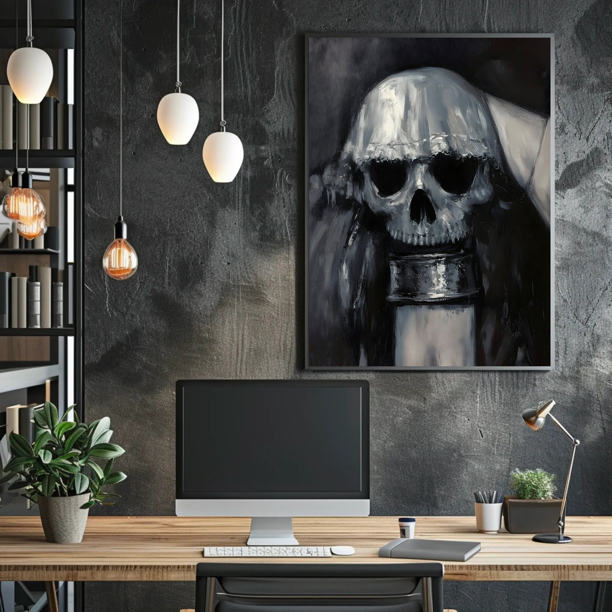 Eerie Skull Monochrome Artwork in Abstract or Artistic Poster PosterGoat