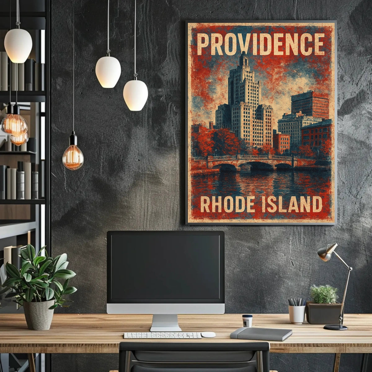 Providence Rhode Island Vintage Urban Cityscape Poster