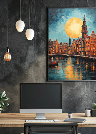 Amsterdam Canal Scene: Vibrant Impressionist Travel Poster