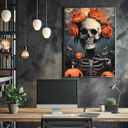 Halloween Skeleton with Pumpkins Poster
