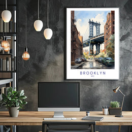Brooklyn Bridge Watercolor Urban Cityscape Poster PosterGoat