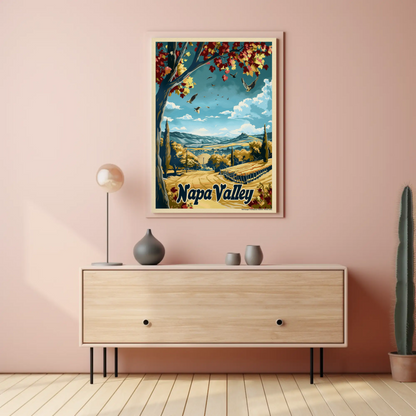 Napa Valley Fall Vineyard Landscape Travel Poster