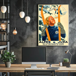 Vintage Winter Alps Sports Scene Travel Poster PosterGoat