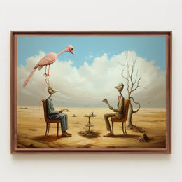 Surreal Bird-Headed Figures Formal Meeting Artistic Poster
