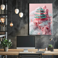 Floating Pagoda In The Clouds Poster PosterGoat