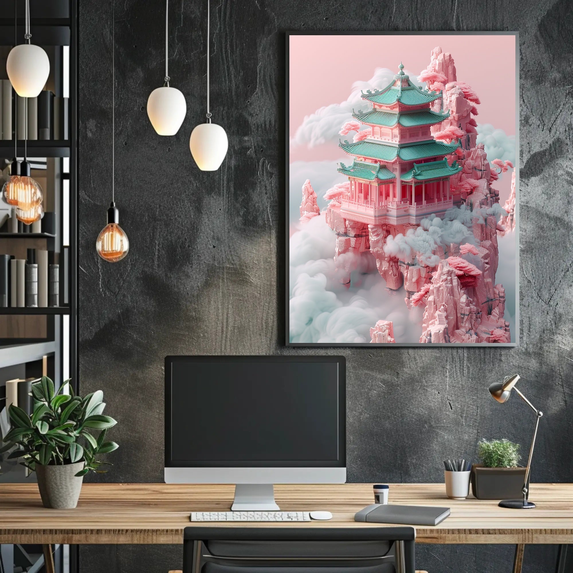Floating Pagoda In The Clouds Poster PosterGoat