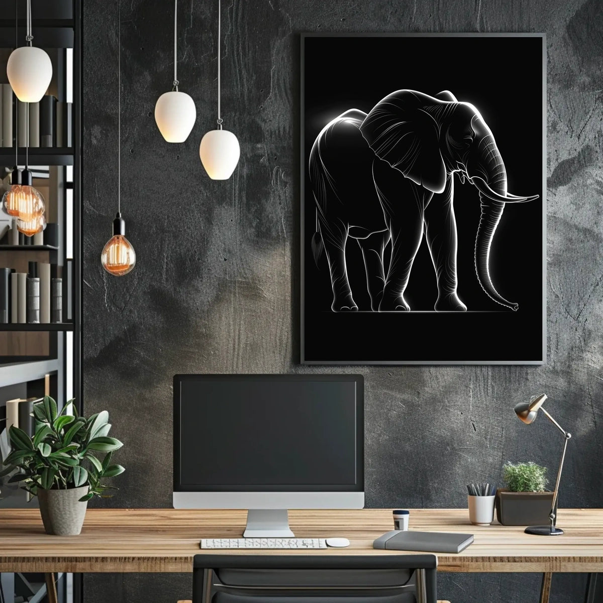Illuminated Elephant Silhouette Poster