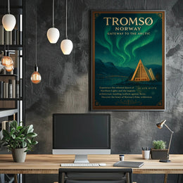 Tromso Northern Lights Poster Vintage Travel Print
