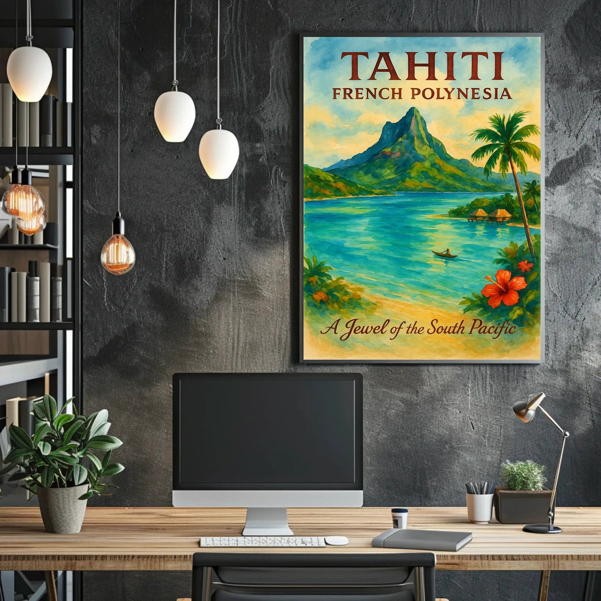 Tahiti Vintage Paradise Poster: Tropical Island Art Print