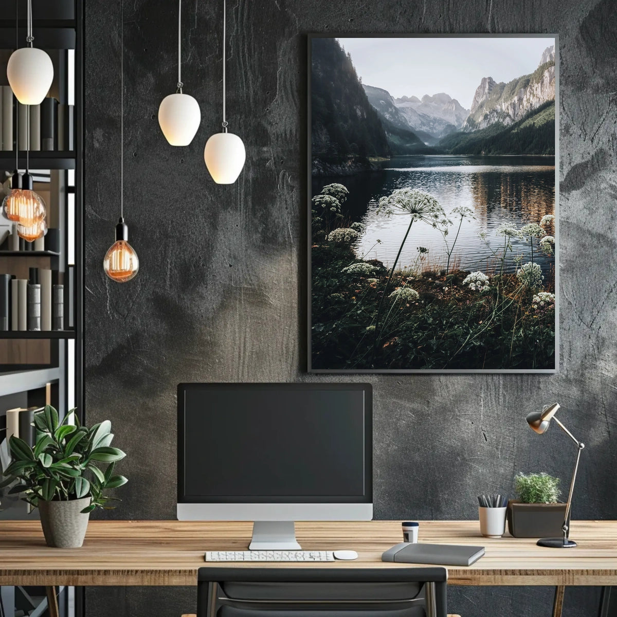 Serene Alpine Lake Photorealistic Nature Poster Art