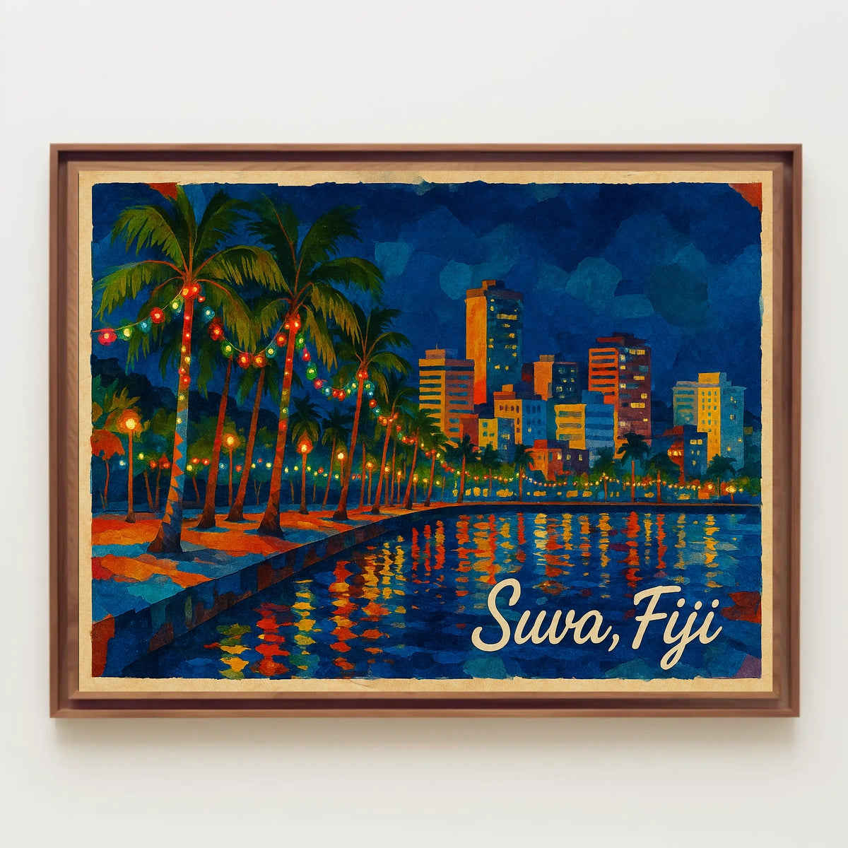 Suva, Fiji Nighttime Cityscape Poster