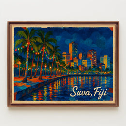 Suva, Fiji Nighttime Cityscape Poster