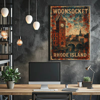 Woonsocket Rhode Island Watercolor Heritage Poster