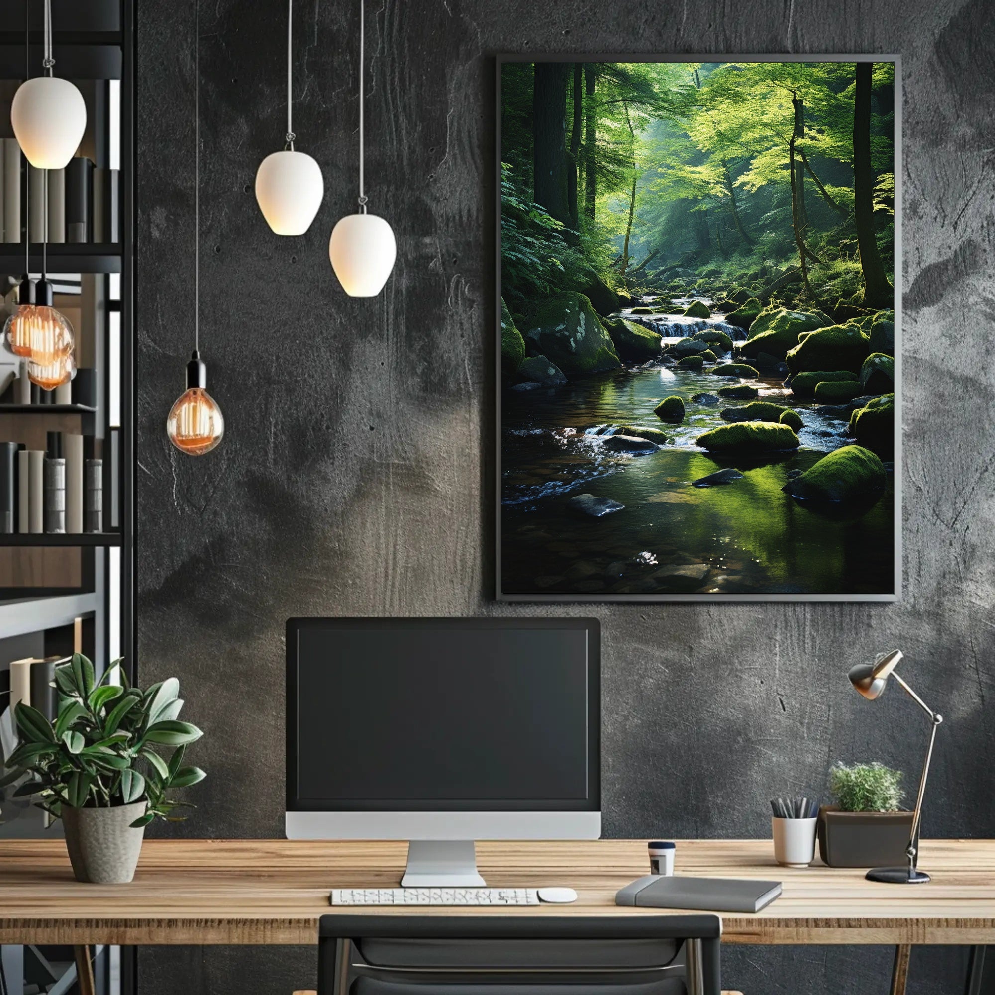 Serene Forest Stream Scene in National Park Poster