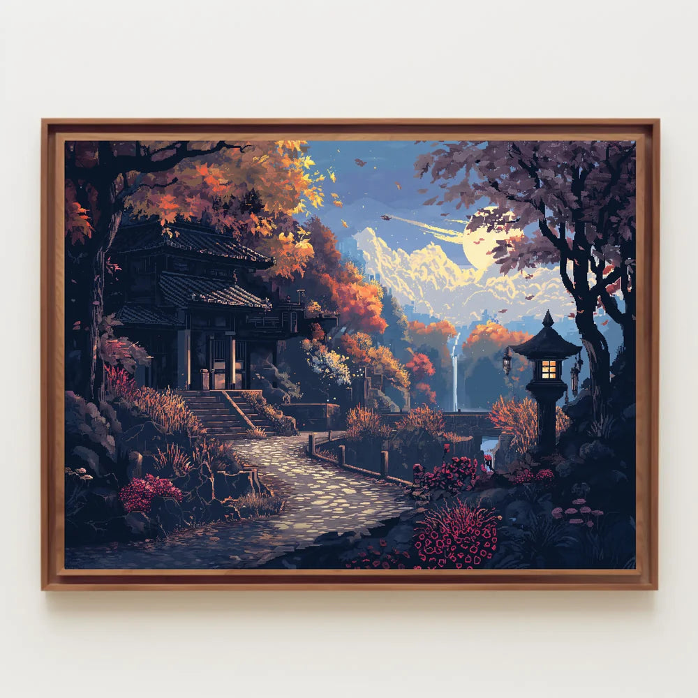 Serene Japanese Autumn Pixel Art Poster