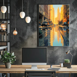 Urban Reflections: Serene Street Scene Artistic Poster