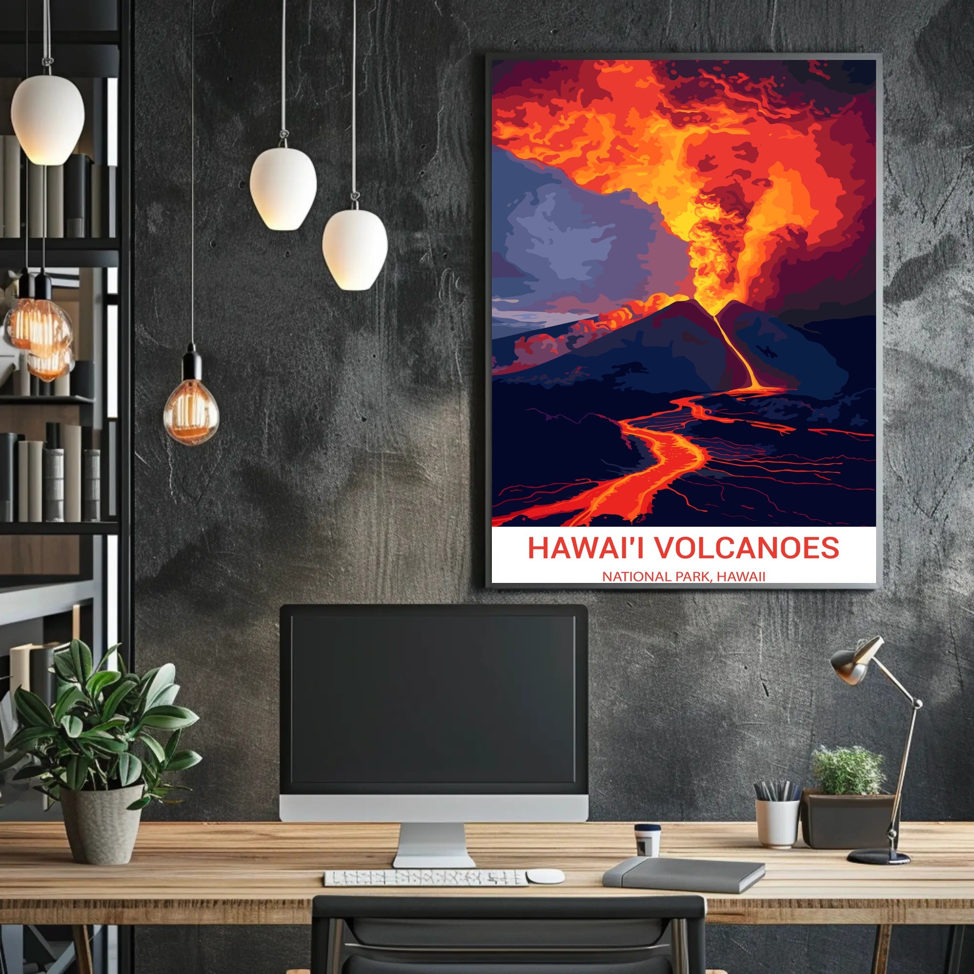 Erupting Volcano Art: Hawai'i National Park Poster