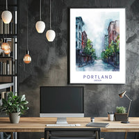 Portland Tranquil Urban Scene Watercolor Urban or Cityscape Poster PosterGoat