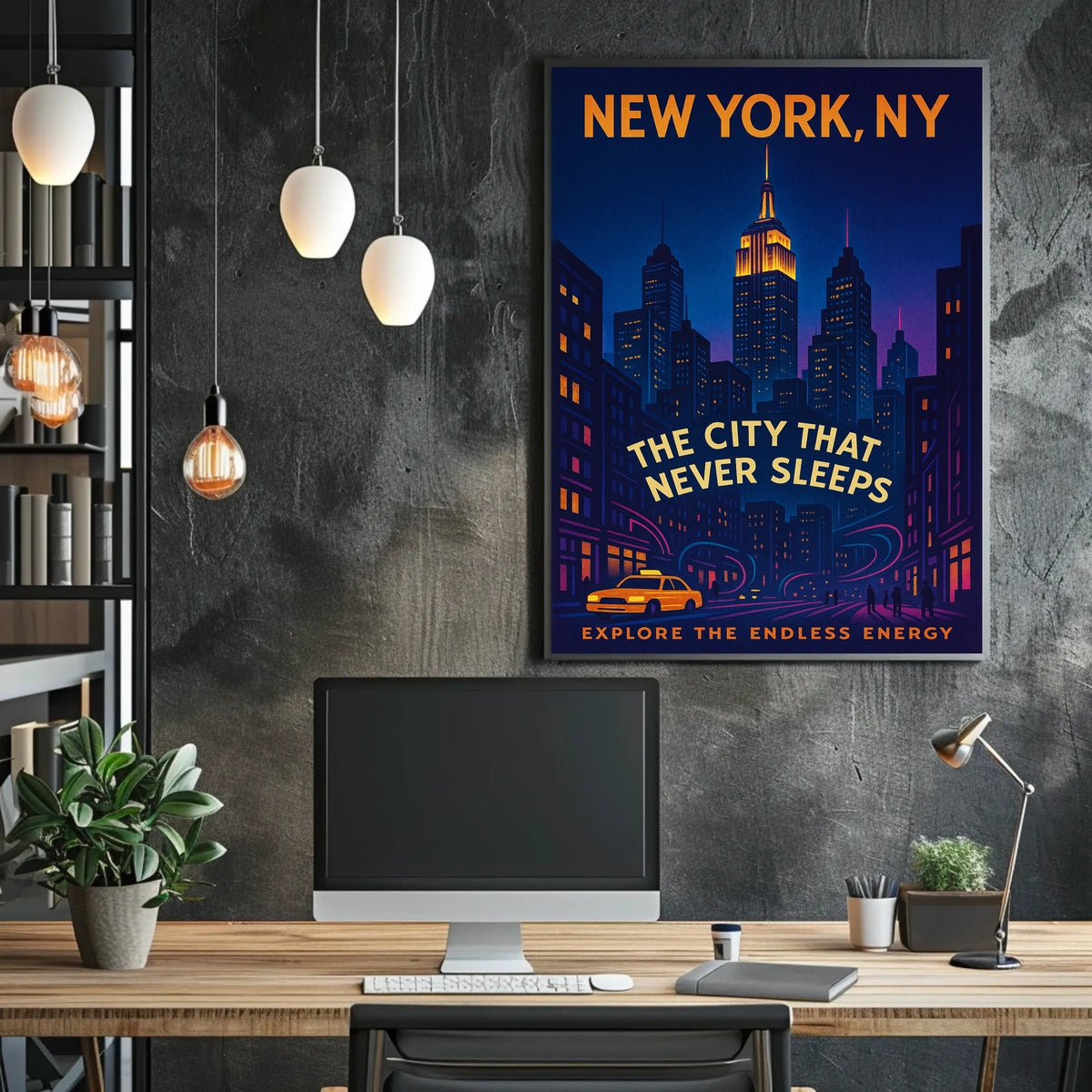 New York City Skyline At Night Poster Modern Wall Art