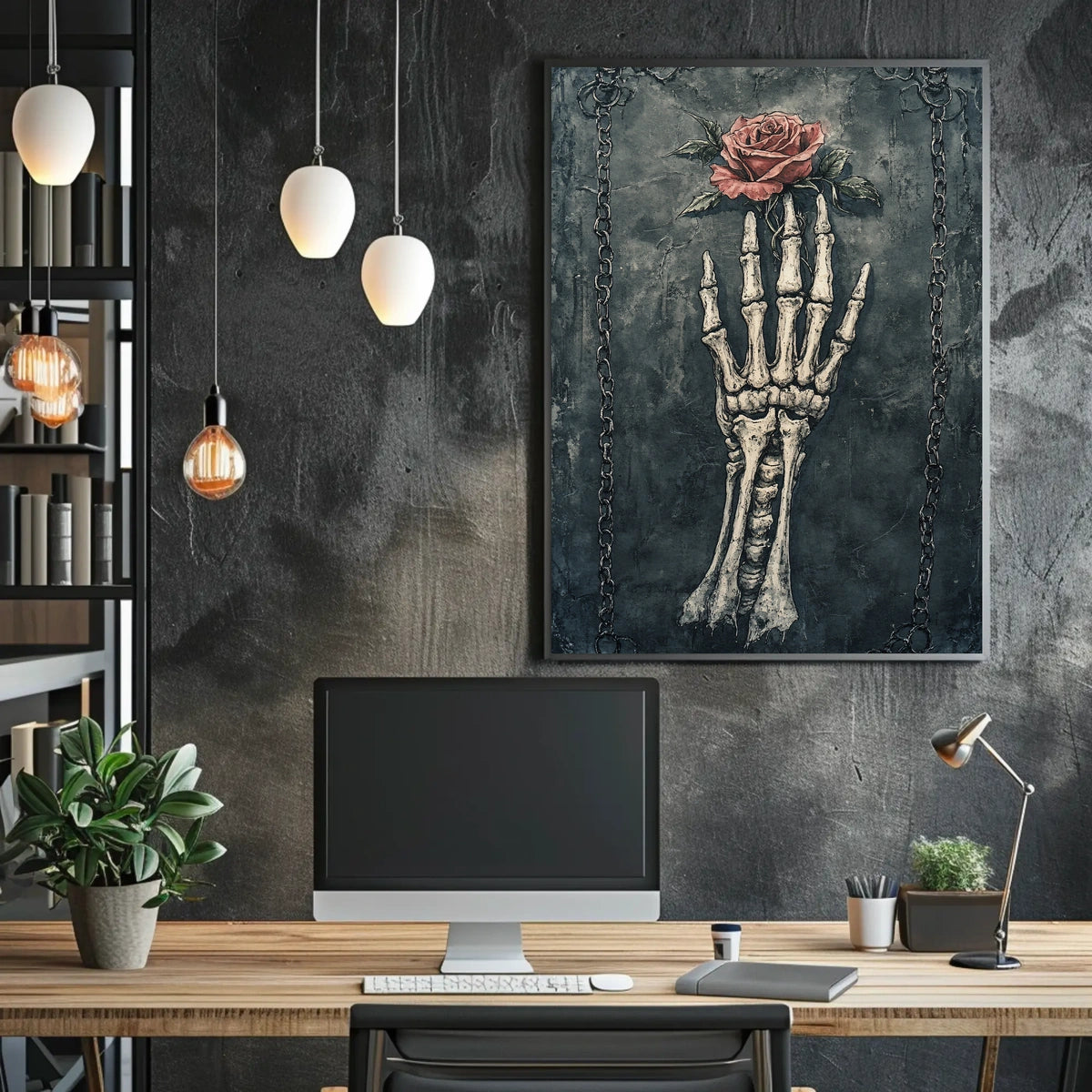 Skeletal Hand and Rose Gothic Artwork Poster