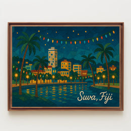 Suva, Fiji Nighttime Cityscape Poster