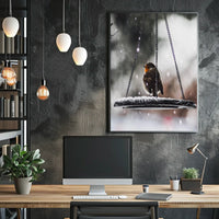 Winter Serenity: Bird on Swing Animal Poster