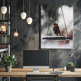 Winter Serenity: Bird on Swing Animal Poster