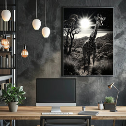 Moonlit Giraffe In The Savanna Poster