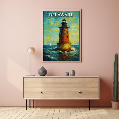 Delaware Offshore Lighthouse Sailboat Travel Poster