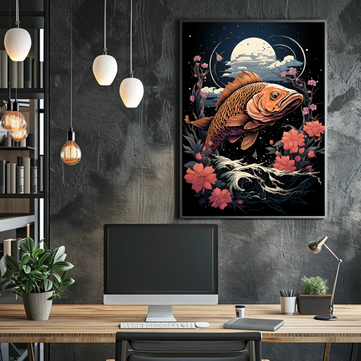 Mystical Fish Under Moonlit Night Poster
