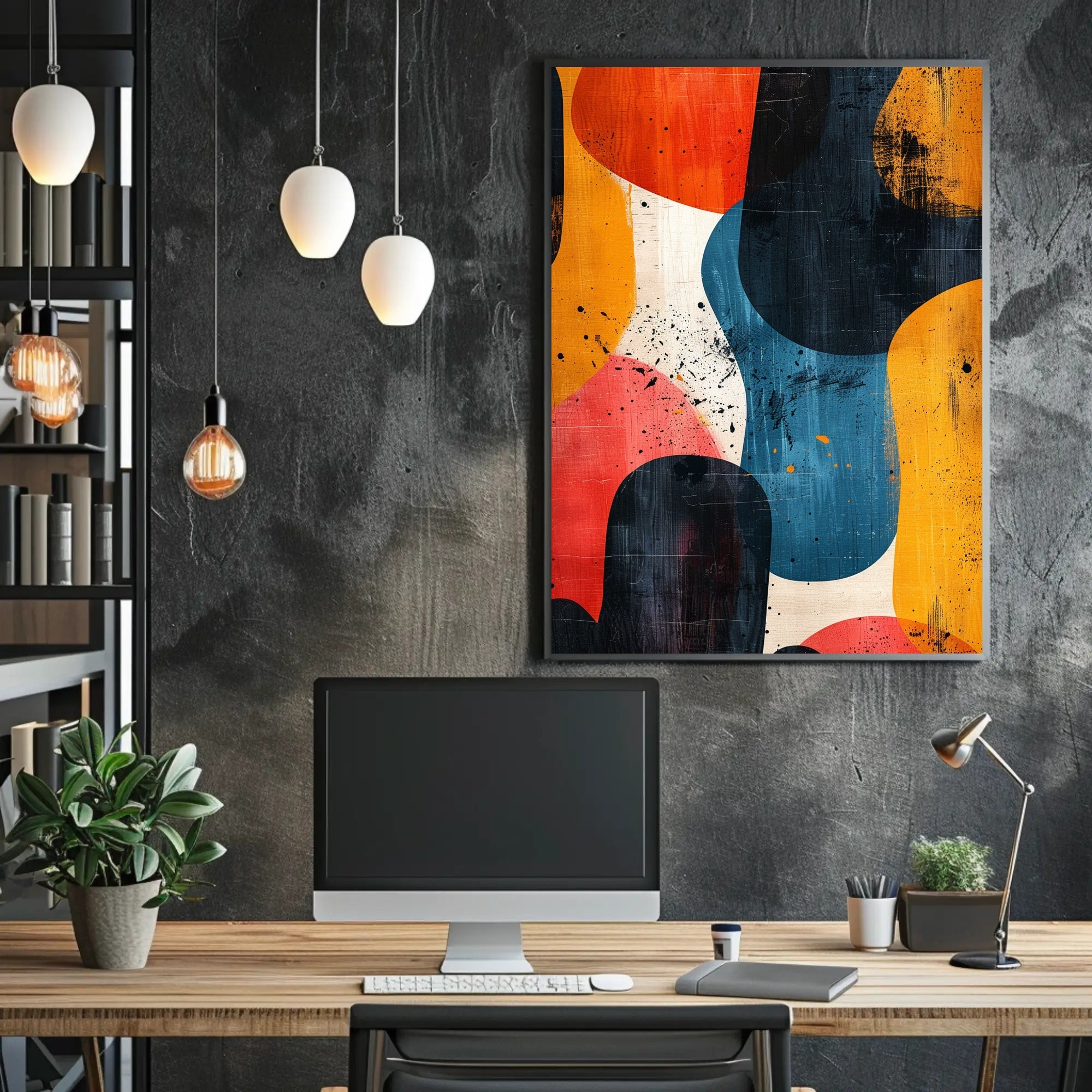 Vibrant Abstract Art with Textured Shapes - Artistic Poster PosterGoat