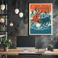 Whimsical Reindeer Winter Sports Vintage Poster Art