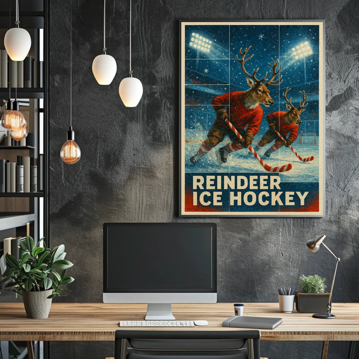 Reindeer Ice Hockey Poster for Holiday Fun Sports Enthusiasts