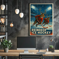 Reindeer Ice Hockey Poster for Holiday Fun Sports Enthusiasts