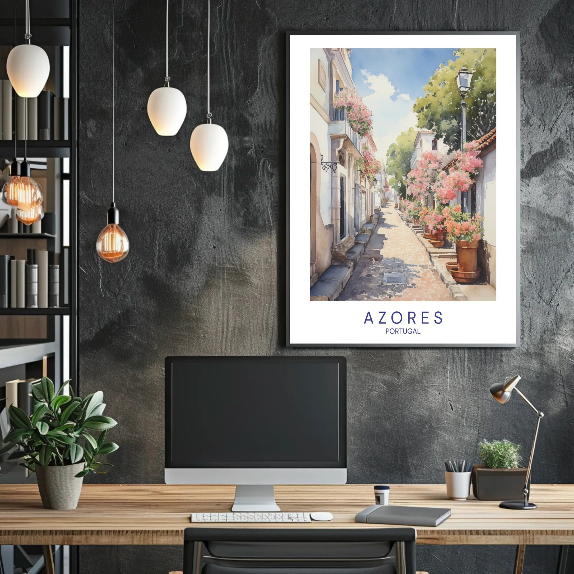 Charming Azorean Street Scene Travel Poster PosterGoat
