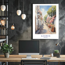 Charming Azorean Street Scene Travel Poster PosterGoat