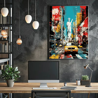 Vibrant Yellow Taxis and Liberty: Bold New York Travel Poster