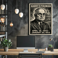 Harry S. Truman 33rd President of the United States B & W Comic Sketch Poster