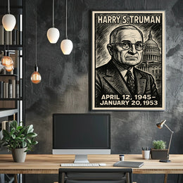 Harry S. Truman 33rd President of the United States B & W Comic Sketch Poster